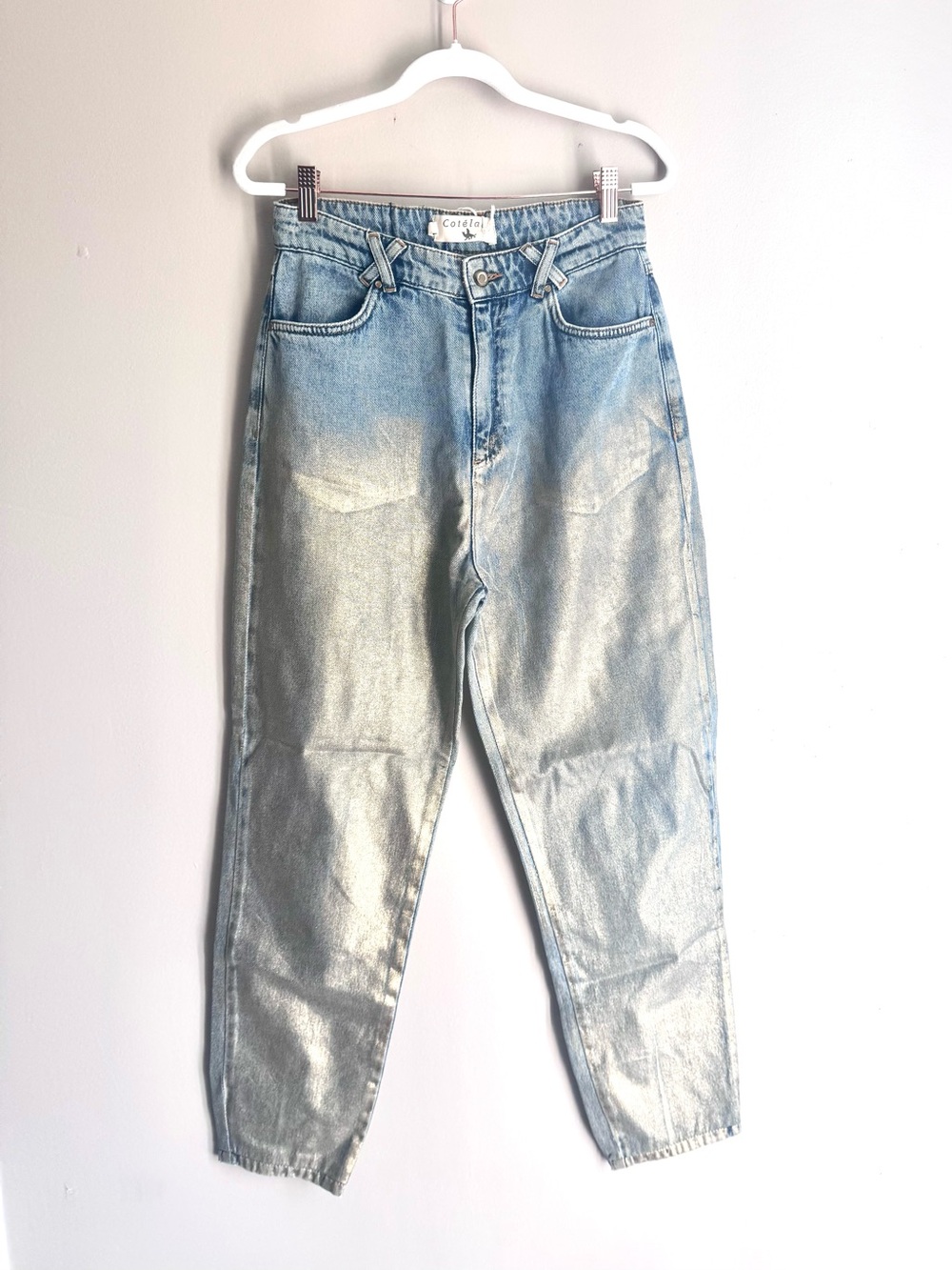 Cotelac Gold Brushed Ombre Mom Jeans High Rise French Designer Size 1 US 4 6